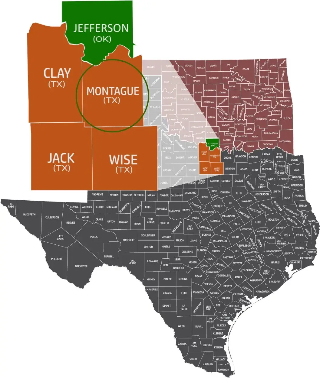Where you will find WB Jones working with a circle around Montague County Texas